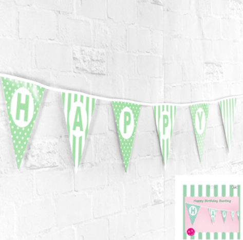 Flag Bunting - Happy Birthday (Green) (A115855) - Mad Parties & Supplies