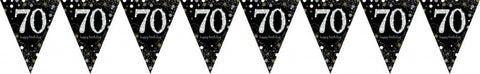 Flag Bunting - 70th (Black& Gold) (9901708) - Mad Parties & Supplies