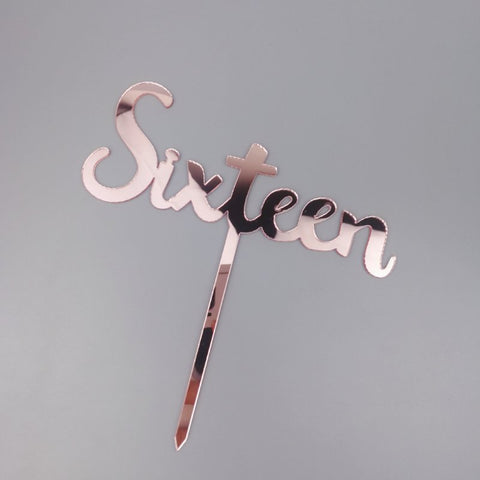 Cake Topper - Acrylic - Sixteen (Rose Gold) - Mad Parties & Supplies