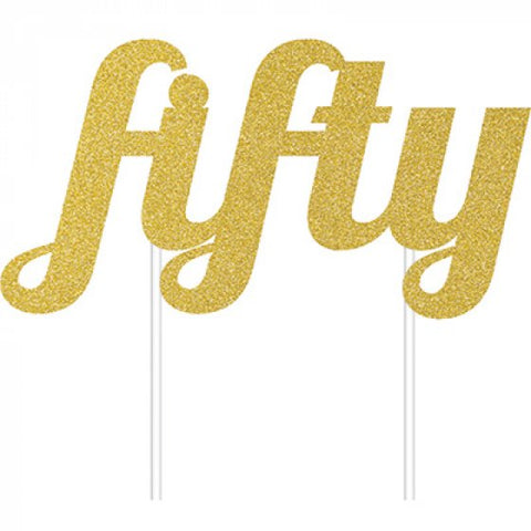 Gold Glittered Cake Topper - Fifty (324538) - Mad Parties & Supplies