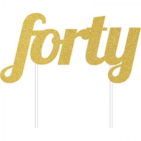 Gold Glittered Cake Topper - Forty (324537) - Mad Parties & Supplies