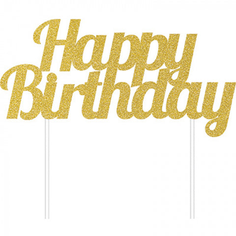 Gold Glittered Cake Topper - Happy Birthday (324540) - Mad Parties & Supplies