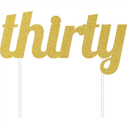 Gold Glittered Cake Topper (Paper) - Thirty (324536) - Mad Parties & Supplies