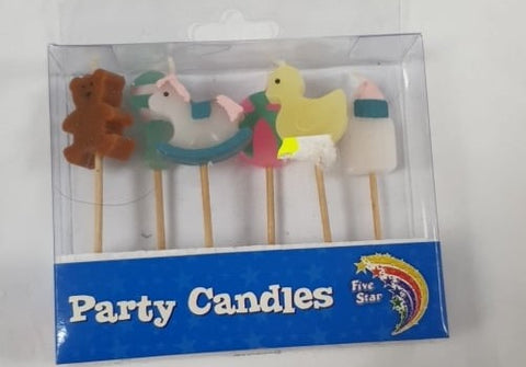 Candle - Set of 5 - Baby Shower - Teddy, Rocking Horse, Duck (5220-BS) - Mad Parties & Supplies