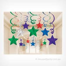 Hanging Swirl Decorations - Multi-coloured Stars (674474.90) - Mad Parties & Supplies