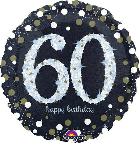 Foil - 18" - 60th - Sparkling (Black & Silver) (3213201) - Mad Parties & Supplies