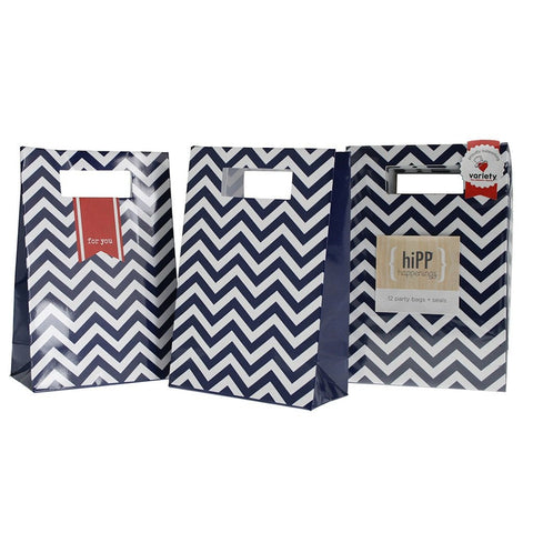 Paper Bags - Pkt 12 - Blue & White Stripes - Mad Parties & Supplies