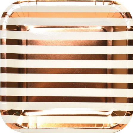 Plates - 9" - Square - Rose Gold Stripes (E5015) - Mad Parties & Supplies