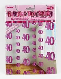 Hanging Swirl Decorations - 40th (Pink) (55325) - Mad Parties & Supplies