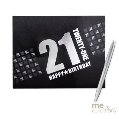 Guestbook - 21st Birthday Black with Pen (T521M) - Mad Parties & Supplies