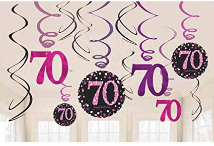 Hanging Swirl Decorations - 70th (Pink) (9901747) - Mad Parties & Supplies