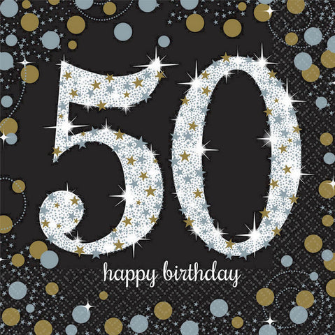 Napkins - 50th - Sparkling (Gold & Black) (511546) - Mad Parties & Supplies