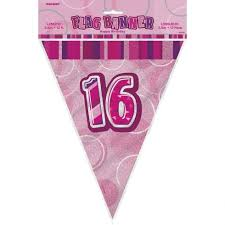 Flag Bunting - 16th (Pink) (55291) - Mad Parties & Supplies