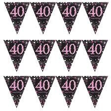 Flag Bunting - 40th (Pink) (9900598) - Mad Parties & Supplies