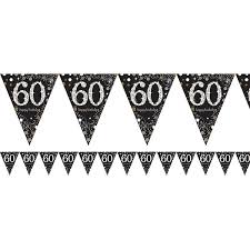Flag Bunting - 60th (Black & Gold) (9900570) - Mad Parties & Supplies