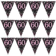 Flag Bunting - 60th (Pink & Black) (9900614) - Mad Parties & Supplies