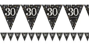 Flag Bunting - 30th (Gold & Black) (9900567) - Mad Parties & Supplies