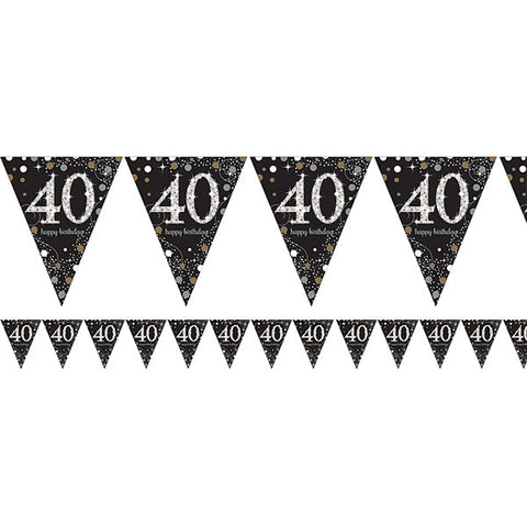 Flag Bunting - 40th (Black & Gold) (9900568) - Mad Parties & Supplies