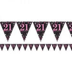 Flag Bunting - 21st birthday (Pink & Black) (9900582) - Mad Parties & Supplies