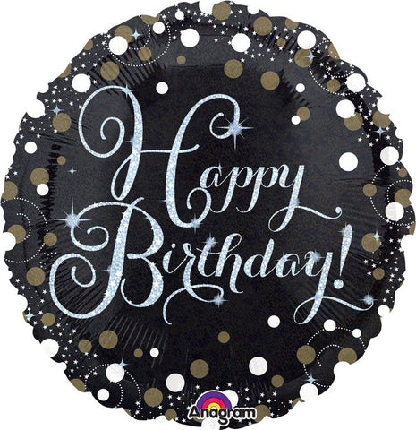 Foil - 18" - Happy Birthday (Black, Gold & Silver) (3406201) - Mad Parties & Supplies