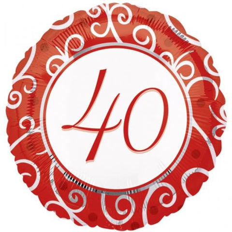 Foil - 18" - 40th (Red & White) (11057) - Mad Parties & Supplies
