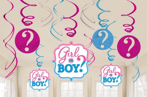 Hanging Swirl Decorations - Girl or Boy (Gender Reveal) (671573) - Mad Parties & Supplies