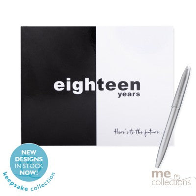 Guestbook - 18th Birthday Black & White with Pen (T618M) - Mad Parties & Supplies