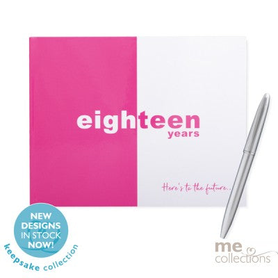 Guestbook - 18th Birthday Pink & White with Pen (T618F) - Mad Parties & Supplies