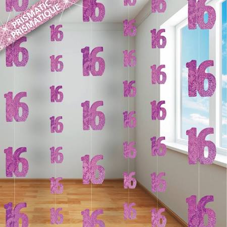 Hanging Swirl Decorations - 16th (Pink) (55321) - Mad Parties & Supplies