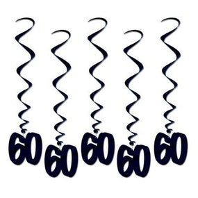 Hanging Swirl Decorations - 60th (Black) (57596-60) - Mad Parties & Supplies