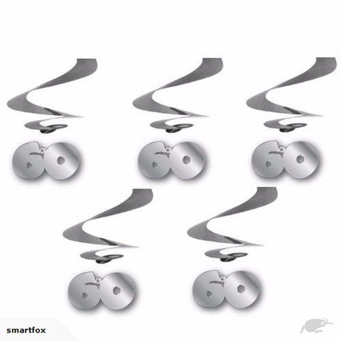 Hanging Swirl Decorations - 60th (Silver) (5309MS) - Mad Parties & Supplies