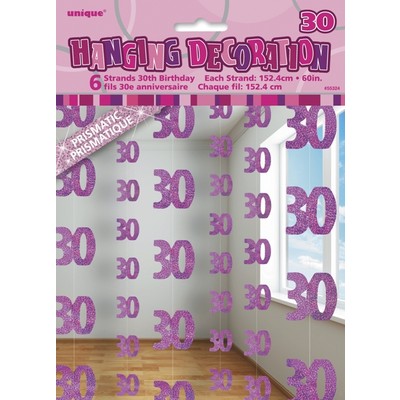Hanging Swirl Decorations - 30th (Pink) (55324) - Mad Parties & Supplies