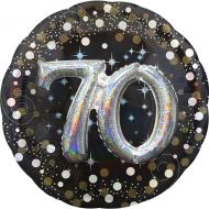 Holographic Foil Balloon - 81cm - 70th (Black, Gold & Silver) (37402) - Mad Parties & Supplies