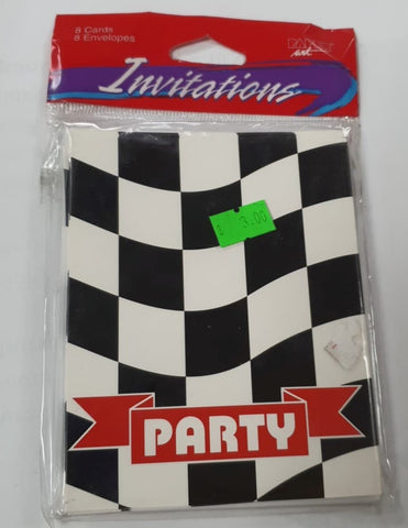 Invitations (Pkt 8) - Checkered (Black & White) - Mad Parties & Supplies