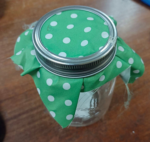 Mason Jar - with Gingham Cover (green with spots)