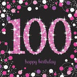 Napkins - 100th - Sparkling (Pink & Black) (9901769) - Mad Parties & Supplies