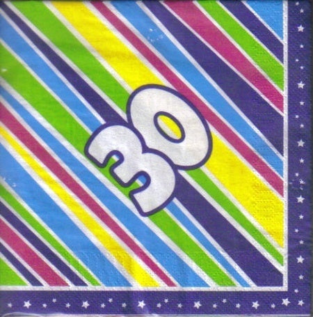 Napkins - 30th Funky Stripes (405973) - Mad Parties & Supplies
