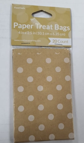 Paper Treat Bags - Pkt 20 - Kraft Spots (071615) - Mad Parties & Supplies