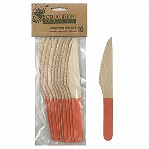 Wooden Knives - Rose Gold Trim - Pkt 10 (401220)