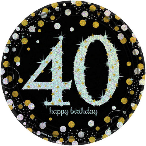 Plates - 9" Dinner - 40 Happy Birthday (Black & Gold) (551545) - Mad Parties & Supplies