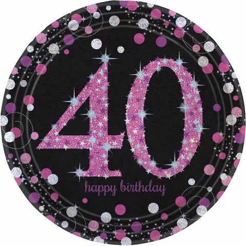 Plates - 9" Dinner - 40 Happy Birthday (Black & Pink) (9900604) - Mad Parties & Supplies