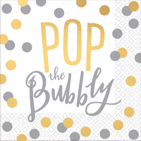Napkins - Pkt 16 - Beverage - Pop the Bubbly - Mad Parties & Supplies