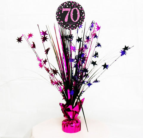 Spangle Centrepiece - 70th (Black & Pink) (9901741) - Mad Parties & Supplies