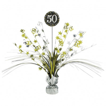 Spangle Centrepiece - 50th (Gold/Black) (110297) - Mad Parties & Supplies
