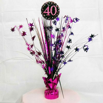 Spangle Centrepiece - 40th (Pink/Black) (9900599) - Mad Parties & Supplies