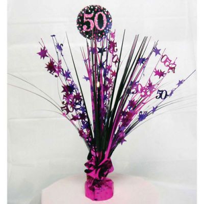 Spangle Centrepiece - 50th (Pink/Black) (9900607) - Mad Parties & Supplies