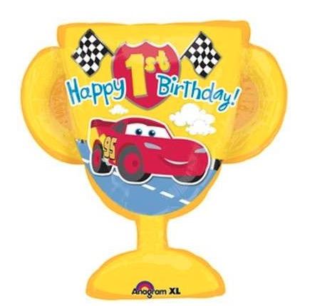 Supershape - 26 inch (66cm) x 27 inch (69cm) - Happy 1st Birthday (Cars) (25327) - Mad Parties & Supplies